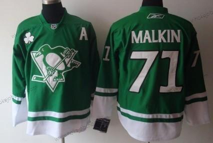 Muž Pittsburgh Penguins #71 Evgeni Malkin St. Patrick’S Day Zelená Dres