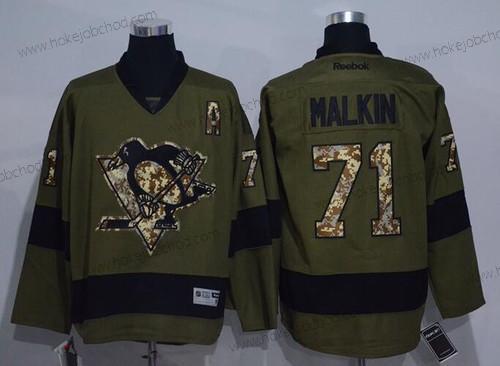 Muž Pittsburgh Penguins #71 Evgeni Malkin Zelená Salute to Service Sešitý NHL Reebok Hokejový Dres