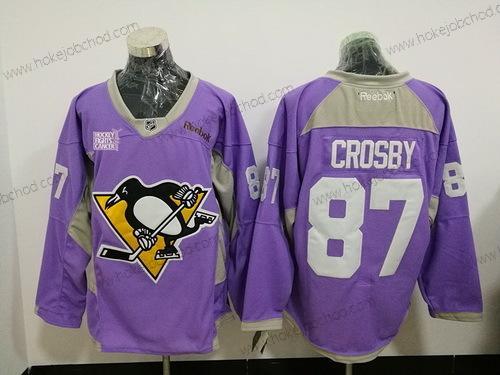 Muž Pittsburgh Penguins #87 Sidney Crosby Nachový Růžový Hokejový Bojuje proti rakovině Tréninkový Sešitý NHL Reebok Hokejový Dres