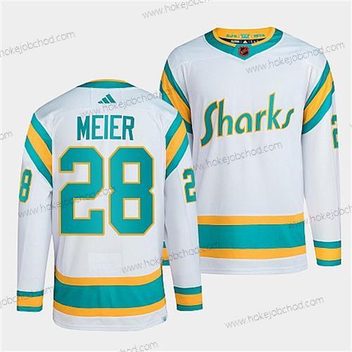 Muž San Jose Sharks #28 Timo Meier Bílý 2022 Obrácený Retro Sešitý Dres