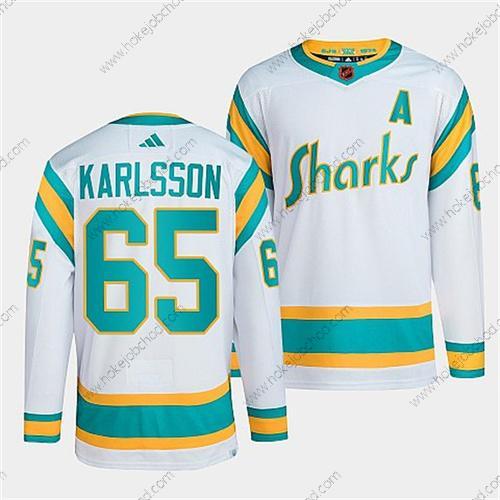 Muž San Jose Sharks #65 Erik Karlsson Bílý 2022 Obrácený Retro Sešitý Dres