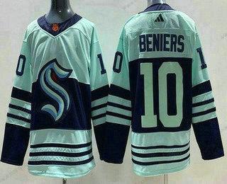 Muž Seattle Kraken #10 Matthew Beniers Zelená 2022 Obrácený Retro Autentické Dres