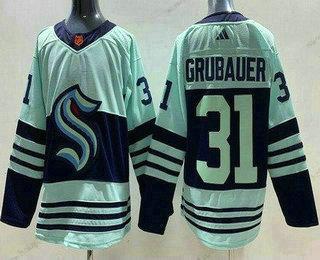 Muž Seattle Kraken #31 Philipp Grubauer Zelená 2022 Obrácený Retro Autentické Dres