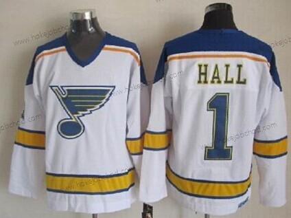 Muž St. Louis Blues #1 Glenn Hall Bílý Retro CCM Dres