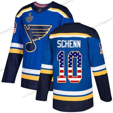 Muž St. Louis Blues #10 Brayden Schenn Modrý Domácí Autentické USA Flag 2019 Stanley Cup Final Bound Sešitý Hokejový Dres