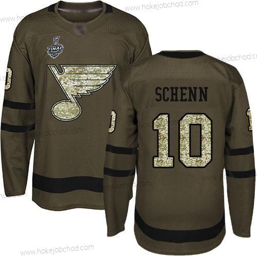 Muž St. Louis Blues #10 Brayden Schenn Zelená Salute to Service 2019 Stanley Cup Final Bound Sešitý Hokejový Dres