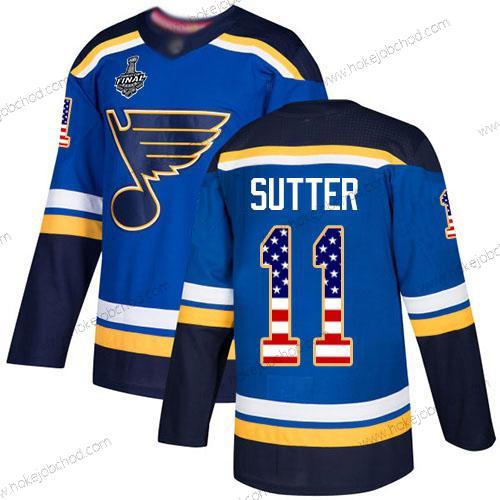 Muž St. Louis Blues #11 Brian Sutter Modrý Domácí Autentické USA Flag 2019 Stanley Cup Final Bound Sešitý Hokejový Dres