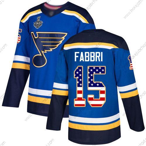 Muž St. Louis Blues #15 Robby Fabbri Modrý Domácí Autentické USA Flag 2019 Stanley Cup Final Bound Sešitý Hokejový Dres