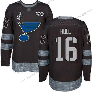 Muž St. Louis Blues #16 Brett Hull Černá 1917-2017 100th Výročí 2019 Stanley Cup Final Bound Sešitý Hokejový Dres