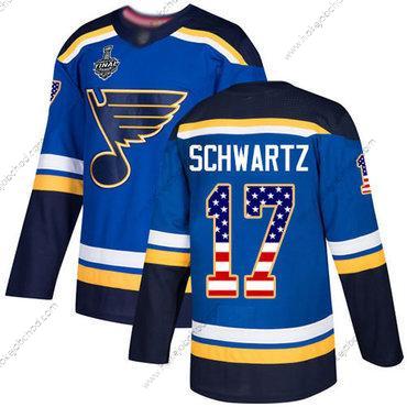 Muž St. Louis Blues #17 Jaden Schwartz Modrý Domácí Autentické USA Flag 2019 Stanley Cup Final Bound Sešitý Hokejový Dres