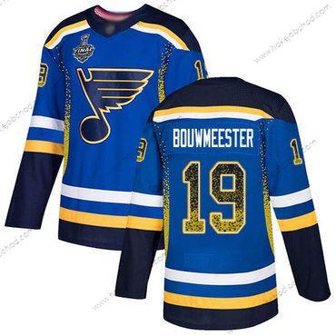 Muž St. Louis Blues #19 Jay Bouwmeester Modrý Domácí Autentické 2019 Stanley Cup Final Bound Sešitý Hokejový Dres Verze 2