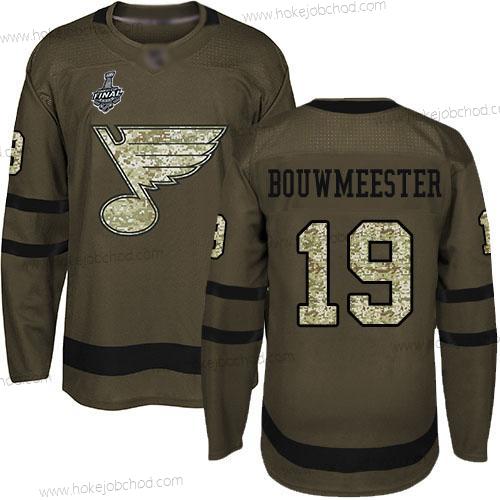 Muž St. Louis Blues #19 Jay Bouwmeester Zelená Salute to Service 2019 Stanley Cup Final Bound Sešitý Hokejový Dres