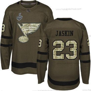 Muž St. Louis Blues #23 Dmitrij Jaskin Zelená Salute to Service 2019 Stanley Cup Final Bound Sešitý Hokejový Dres