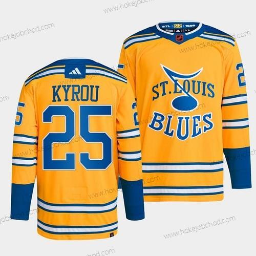 Muž St. Louis Blues #25 Jordan Kyrou Žlutá 2022-23 Obrácený Retro Sešitý Dres