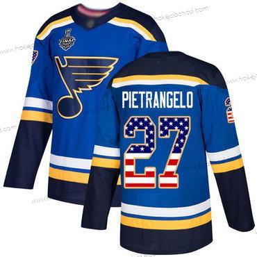 Muž St. Louis Blues #27 Alex Pietrangelo Modrý Domácí Autentické USA Flag 2019 Stanley Cup Final Bound Sešitý Hokejový Dres