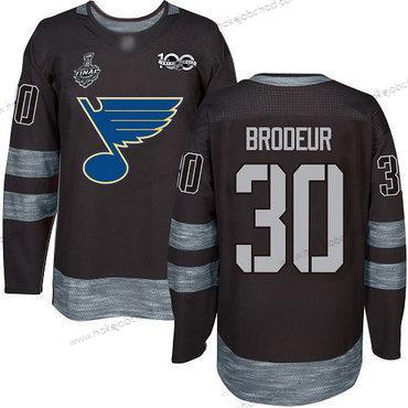 Muž St. Louis Blues #30 Martin Brodeur Černá 1917-2017 100th Výročí 2019 Stanley Cup Final Bound Sešitý Hokejový Dres