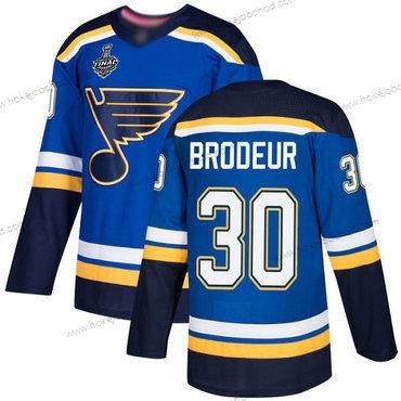 Muž St. Louis Blues #30 Martin Brodeur Modrý Domácí Autentické 2019 Stanley Cup Final Bound Sešitý Hokejový Dres