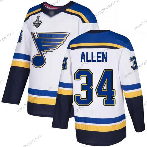 Muž St. Louis Blues #34 Jake Allen Bílý Road Autentické 2019 Stanley Cup Final Bound Sešitý Hokejový Dres