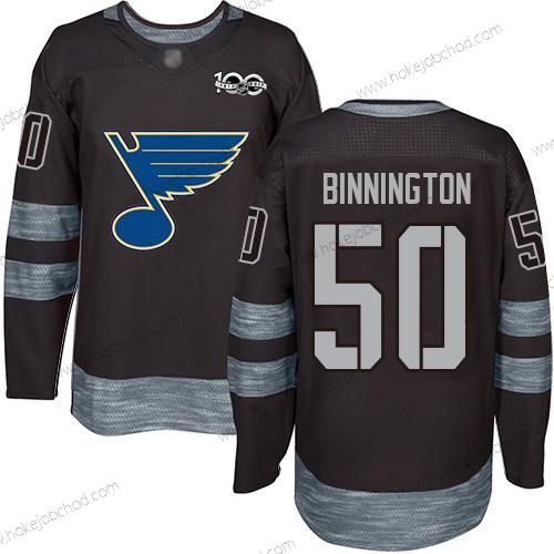 Muž St. Louis Blues #50 Jordan Binnington Černá 1917-2017 100th Výročí Sešitý Hokejový Dres