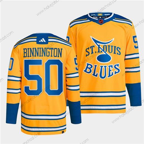 Muž St. Louis Blues #50 Jordan Binnington Žlutá 2022-23 Obrácený Retro Sešitý Dres