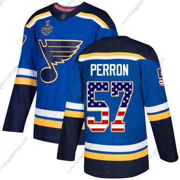 Muž St. Louis Blues #57 David Perron Modrý Domácí Autentické USA Flag 2019 Stanley Cup Final Bound Sešitý Hokejový Dres