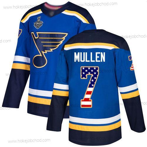 Muž St. Louis Blues #7 Joe Mullen Modrý Domácí Autentické USA Flag 2019 Stanley Cup Final Bound Sešitý Hokejový Dres