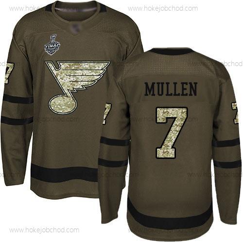 Muž St. Louis Blues #7 Joe Mullen Zelená Salute to Service 2019 Stanley Cup Final Bound Sešitý Hokejový Dres