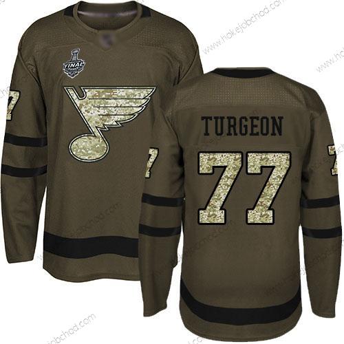 Muž St. Louis Blues #77 Pierre Turgeon Zelená Salute to Service 2019 Stanley Cup Final Bound Sešitý Hokejový Dres