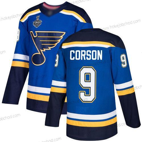 Muž St. Louis Blues #9 Shayne Corson Modrý Domácí Autentické 2019 Stanley Cup Final Bound Sešitý Hokejový Dres