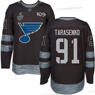 Muž St. Louis Blues #91 Vladimir Tarasenko Černá 1917-2017 100th Výročí 2019 Stanley Cup Final Bound Sešitý Hokejový Dres