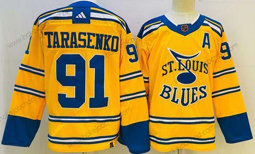 Muž St. Louis Blues #91 Vladimir Tarasenko Žlutá 2022-23 Obrácený Retro Sešitý Dres