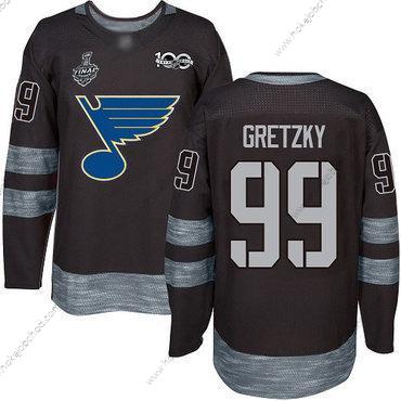 Muž St. Louis Blues #99 Wayne Gretzky Černá 1917-2017 100th Výročí 2019 Stanley Cup Final Bound Sešitý Hokejový Dres