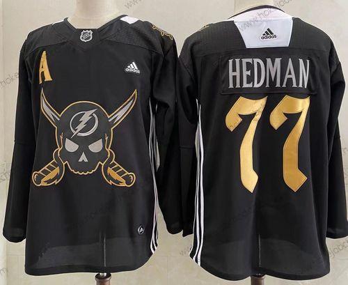 Muž Tampa Bay Lightning #77 Victor Hedman Černá Pirate Themed Warmup Autentické Dres