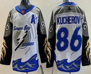 Muž Tampa Bay Lightning #86 Nikita Kucherov Bílý 2022 Obrácený Retro Autentické Dres