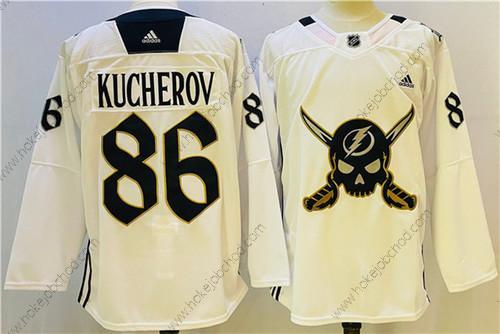 Muž Tampa Bay Lightning #86 Nikita Kucherov Bílý Sešitý Dres