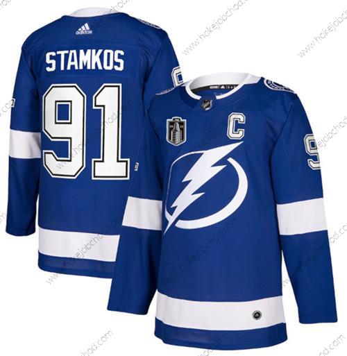 Muž Tampa Bay Lightning #91 Steven Stamkos 2022 Modrý Stanley Cup Final Patch Sešitý Dres