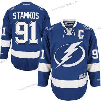 Muž Tampa Bay Lightning #91 Steven Stamkos Reebok Modrý Domácí Captain Premier Dres