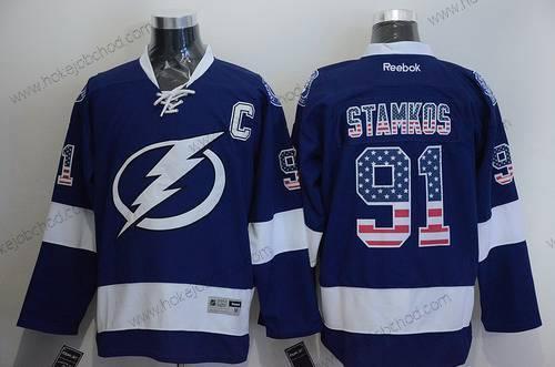 Muž Tampa Bay Lightning #91 Steven Stamkos USA Flag Modrý Dres