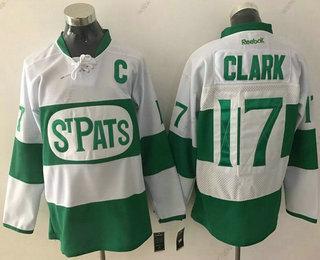 Muž Toronto Maple Leafs #17 Wendel Clark Bílý 2017 St. Patrick’S Day Zelená Sešitý NHL Reebok Hokejový Dres