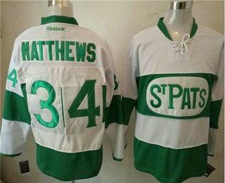 Muž Toronto Maple Leafs #34 Auston Matthews Bílý 2017 St. Patrick’S Day Zelená Sešitý NHL Reebok Hokejový Dres