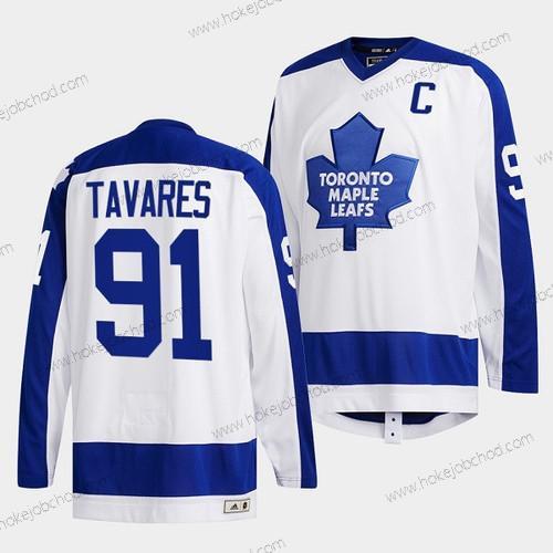 Muž Toronto Maple Leafs #91 John Tavares Bílý Klasickýs Primary Logo Sešitý Dres