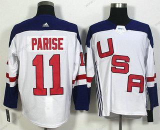 Muž Tým USA #11 Zach Parise Bílý 2016 World Cup Of Hokejový Game Dres