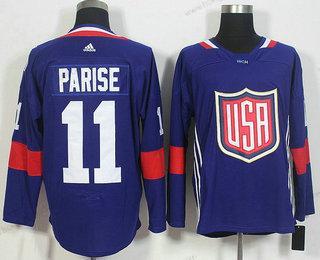 Muž Tým USA #11 Zach Parise Námořnictvo Modrý 2016 World Cup Of Hokejový Game Dres