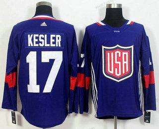 Muž Tým USA #17 Ryan Kesler Námořnictvo Modrý 2016 World Cup Of Hokejový Game Dres