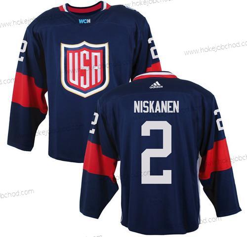 Muž Tým USA #2 Matt Niskanen Námořnictvo Modrý 2016 World Cup Of Hokejový Game Dres