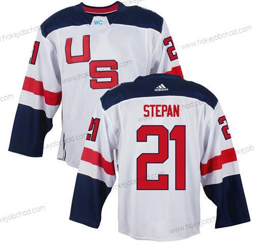 Muž Tým USA #21 Derek Stepan Bílý 2016 World Cup Of Hokejový Game Dres