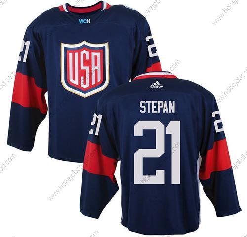 Muž Tým USA #21 Derek Stepan Námořnictvo Modrý 2016 World Cup Of Hokejový Game Dres