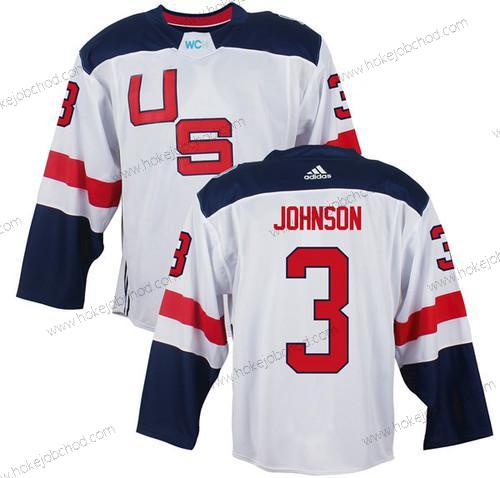 Muž Tým USA #3 Jack Johnson Bílý 2016 World Cup Of Hokejový Game Dres