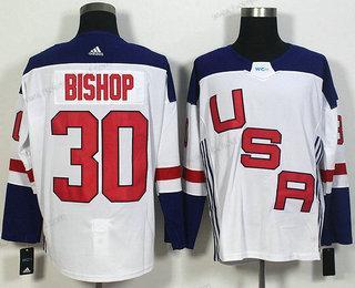 Muž Tým USA #30 Ben Bishop Bílý 2016 World Cup Of Hokejový Game Dres