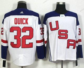 Muž Tým USA #32 Jonathan Quick Bílý 2016 World Cup Of Hokejový Game Dres